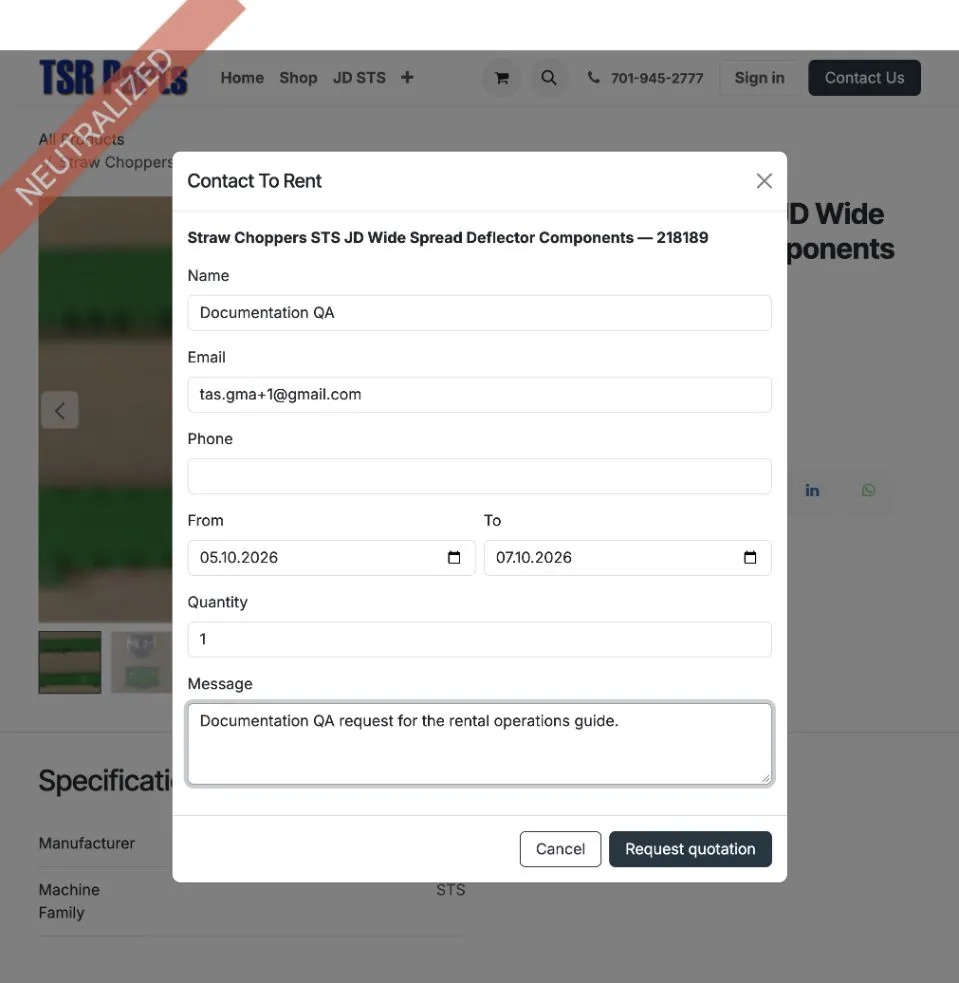Contact To Rent request form