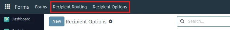 Forms app menu with Recipient Routing and Recipient Options