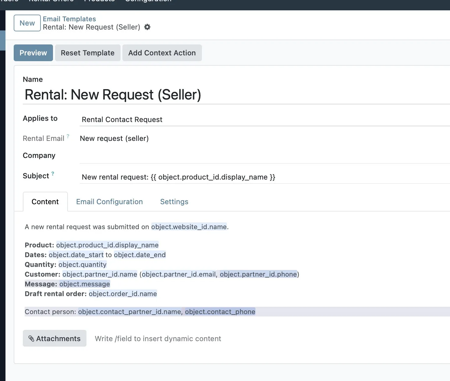 Rental: New Request (Seller) template