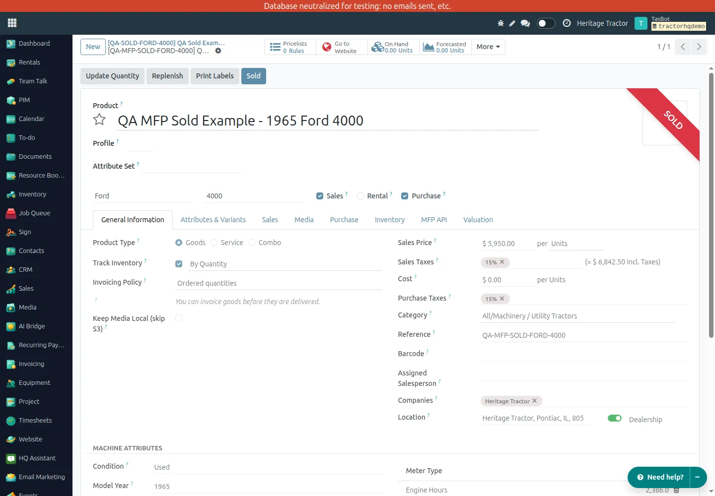 MFP Sold status displayed without a customer invoice