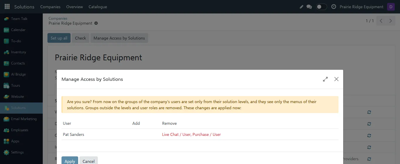 Confirmation before access is managed by solutions